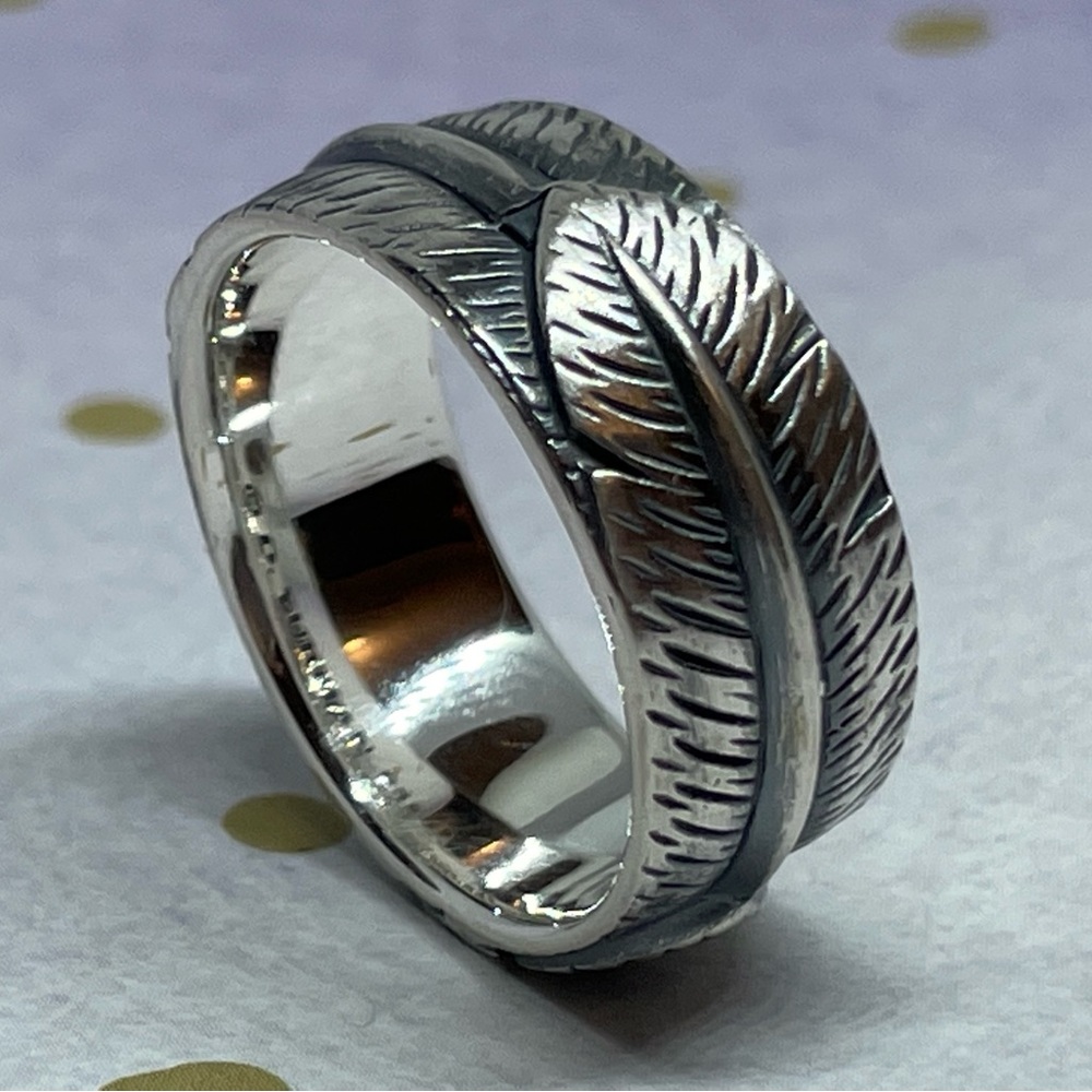 David Yurman Sterling Silver Frontier Feather 10mm Band Ring Size 9 - Picture 7 of 8